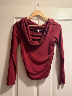 Reformation Burgundy Draped Cowl Long-Sleeve Top